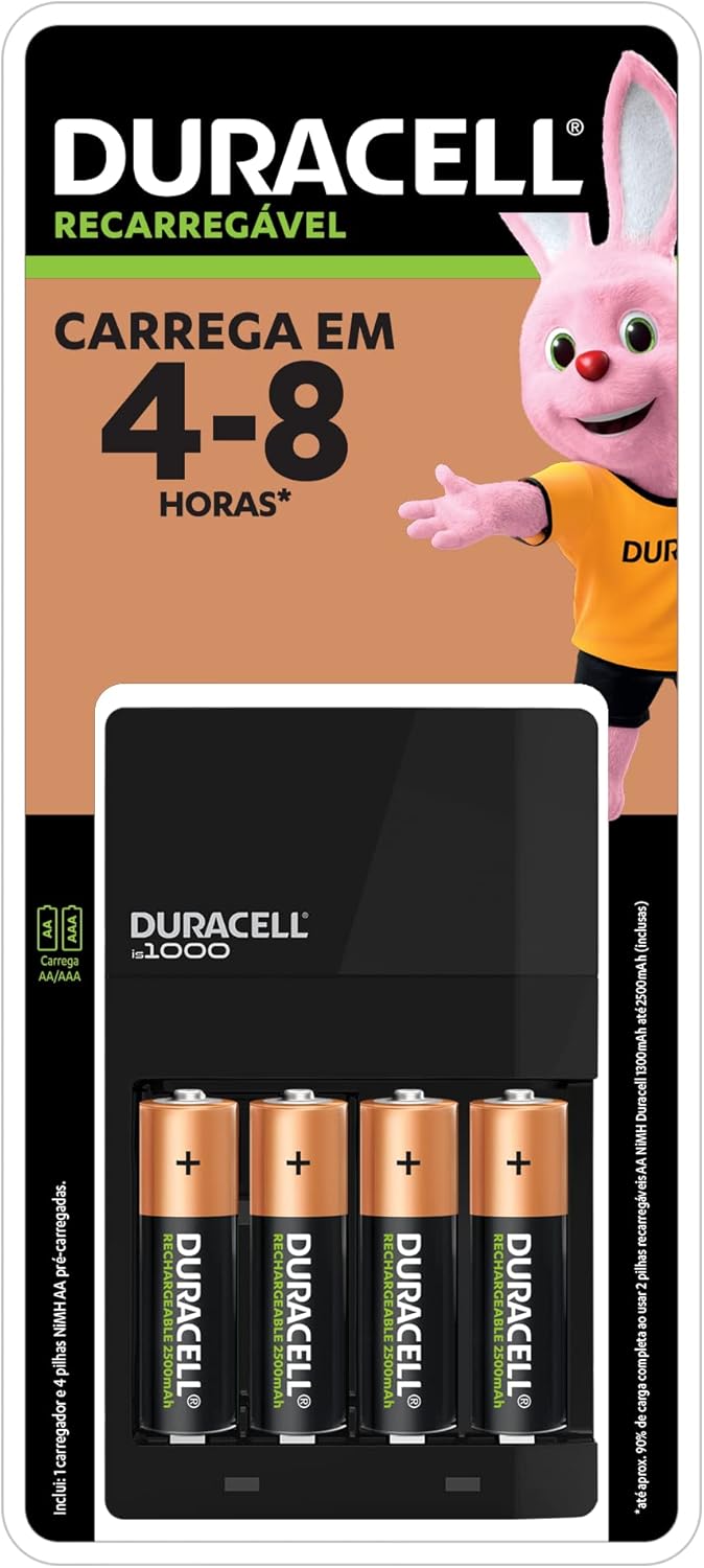 Carregador Duracell Pilhas Recarregáveis AA e AAA + 4 Pilhas AA - Imagem principal do produto