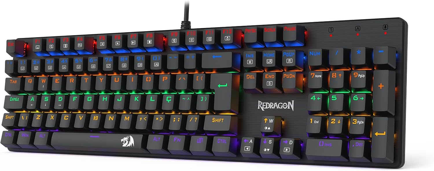 Teclado Mecânico Gamer Redragon Valheim Iluminação Rainbow Preto Switch Brown K608-R - Imagem principal do produto